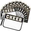 Abbylike 12 Pcs Snack Bags Clear Chenille Letter Cheer Zipper Pouch Waterproof PVC Large Travel Makeup Cosmetic Storage Organizer Bag for Mom Team Cheerleaders Teacher (Black)