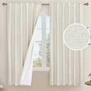 LAMIT 100% Blackout Natural Linen Curtains, 63 Inches Linen Textured Thermal Bedroom Curtains Back Tab and Rod Pocket Neutral Panels with White Liner for Farmhouse, 2 Panels, 52 x 63 Inch, Ivory