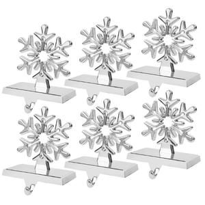 yofit 6 Pcs Christmas Snowflake Stocking Holder, Metal Christmas Stocking Hanger, 3D Sliver Stocking Hooks NonSlip for Fireplace Mantel Window Christmas Home Xmas Party Decor