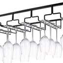 MOCOUM Wine Glasses Rack Under Cabinet Stemware Rack, Glass Hanger Rack Wire Glass Holder Storage Hanger for Cabinet Kitchen Bar (Black, 5 Rows 1 Pack)