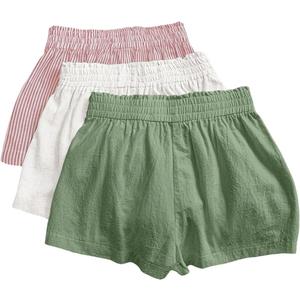 WDIRARA Women's 3 Pack Linen Shorts Elastic Waist Comfy Soft Lounge Shorts, XL