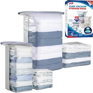 TAILI 6 Pack Vacuum Storage Bags, Cube Space Saver Bags Combo (3 Jumbo +3 Medium), Vacuum Seal Bags for Bedding, Clothing, Comforters, Blankets, Closet Oragnizer and Storage (Cream)