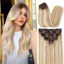 ORIGEN Clip in Hair Extensions Real Remy Human Hair Light Brown Ombre Ash Blonde Mix Platinum Blonde Balayage Hair for Women 80g 7 Pcs 14 Inches (8T18P60)