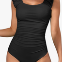 Eomenie Womens One Piece Swimsuits Puffy Sleeves Tummy Control Bathing Suit Tie Back Swimwear, XL, Black