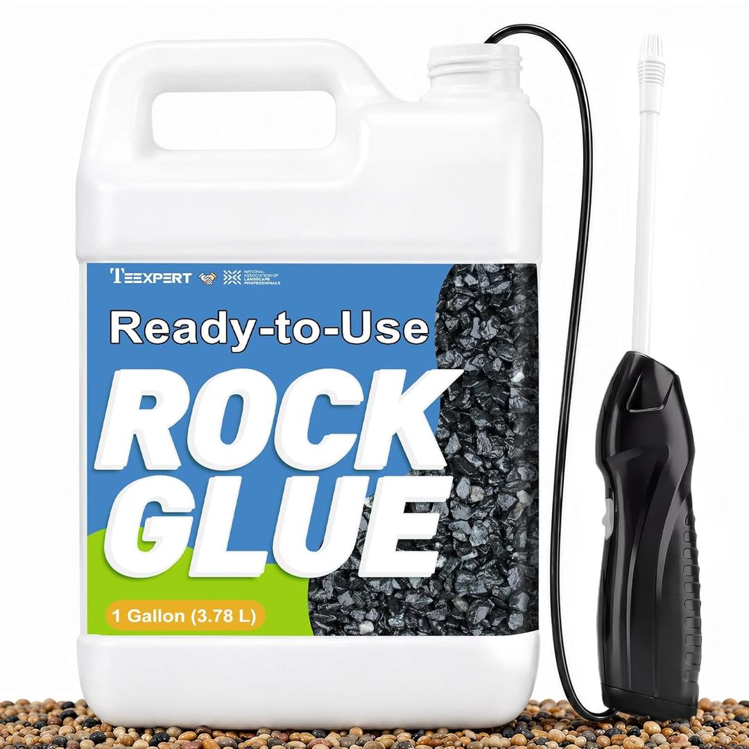 Teexpert Ready-to-Use Rock Glue for Landscaping with Electric Sprayer, 1 Gallon Gravel Glue for Landscaping for Pea Gravel, River Rock & Stone for Outdoor Landscape, Walkways, Patios, & Driveways