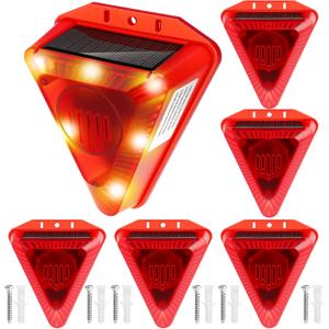 6 Pack Solar Animal Repeller Outdoor Timed Cycle Alarm Deterrent with Red Lights 13 Sounds & 130db Loud Noise Maker 4 Modes Deer Skunk Raccoon Repellent for Farm Orchard Garden (Red), 1 Count