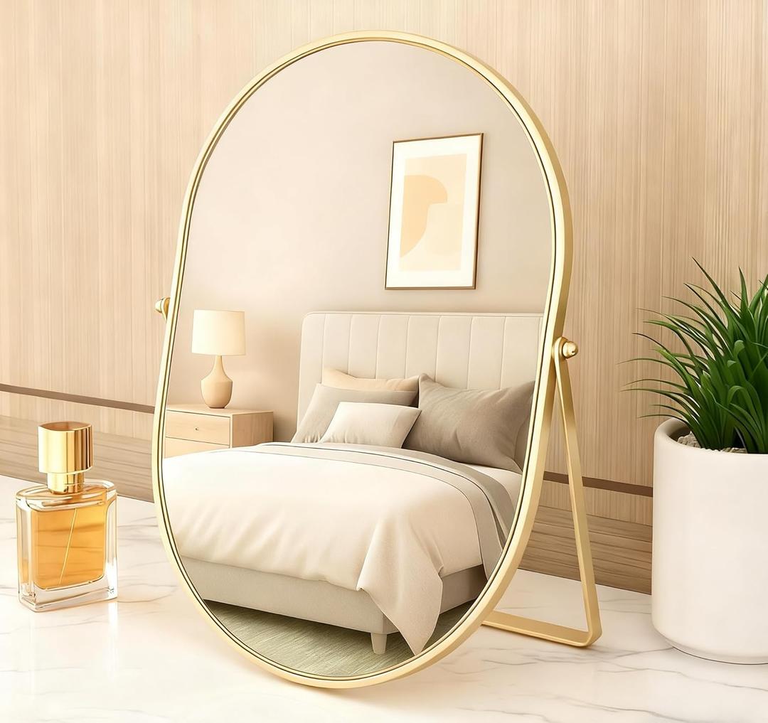 Feyarl Desk Vanity Mirror Gold Oval 12x8 Inch Tabletop Makeup Mirror Decorative Standing Cosmetic Table Mirror for Bedroom Bathroom Desk Dresser