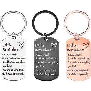 Little Reminders Keychain 3PCS Inspirational Key Ring You Are Enough Daily Affirmation Mental Health Positive Gifts (Steel,rose Gold,black)