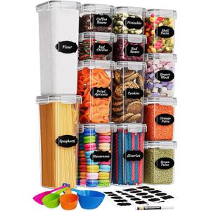 Chef's Path Kitchen Storage Box  Set of 14 Airtight Food Containers  Kitchen and Pantry Organisation  BPA-Free Plastic Food Storage Box  Labels, Marker and Spoons