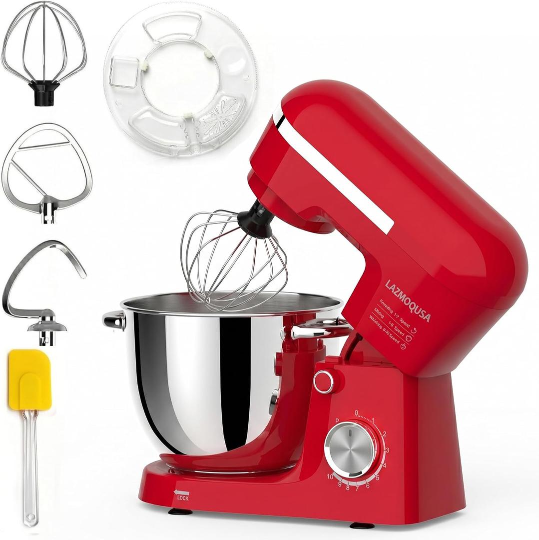 6in1 Stand Mixer with 6.5 Quart Bowl, 660W 10+p Speeds Kitchen Food Mixer Tilt-Head Bread Dough and Cake Mixers for Home Daily Use (Red)