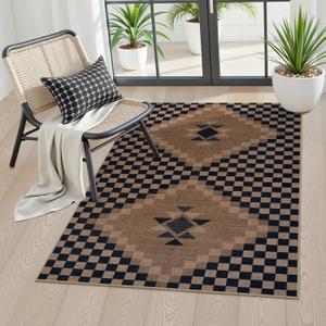 LIVEBOX Easy Jute Washable Rugs 3x5, Modern Checkered Kitchen Rugs Non Slip, Ultra Thin Door Rug for Entryway Indoor, Farmhouse Black and Tan Rug for Outdoor Front Porch Patio Courtyard LIVEBOX Easy Jute Washable Rugs 3x5, Modern Checkered Kitchen Rugs Non Slip, Ultra Thin Door Rug for Entryway Indoor, Farmhouse Black and Tan Rug for Outdoor Front Porch Patio Courtyard