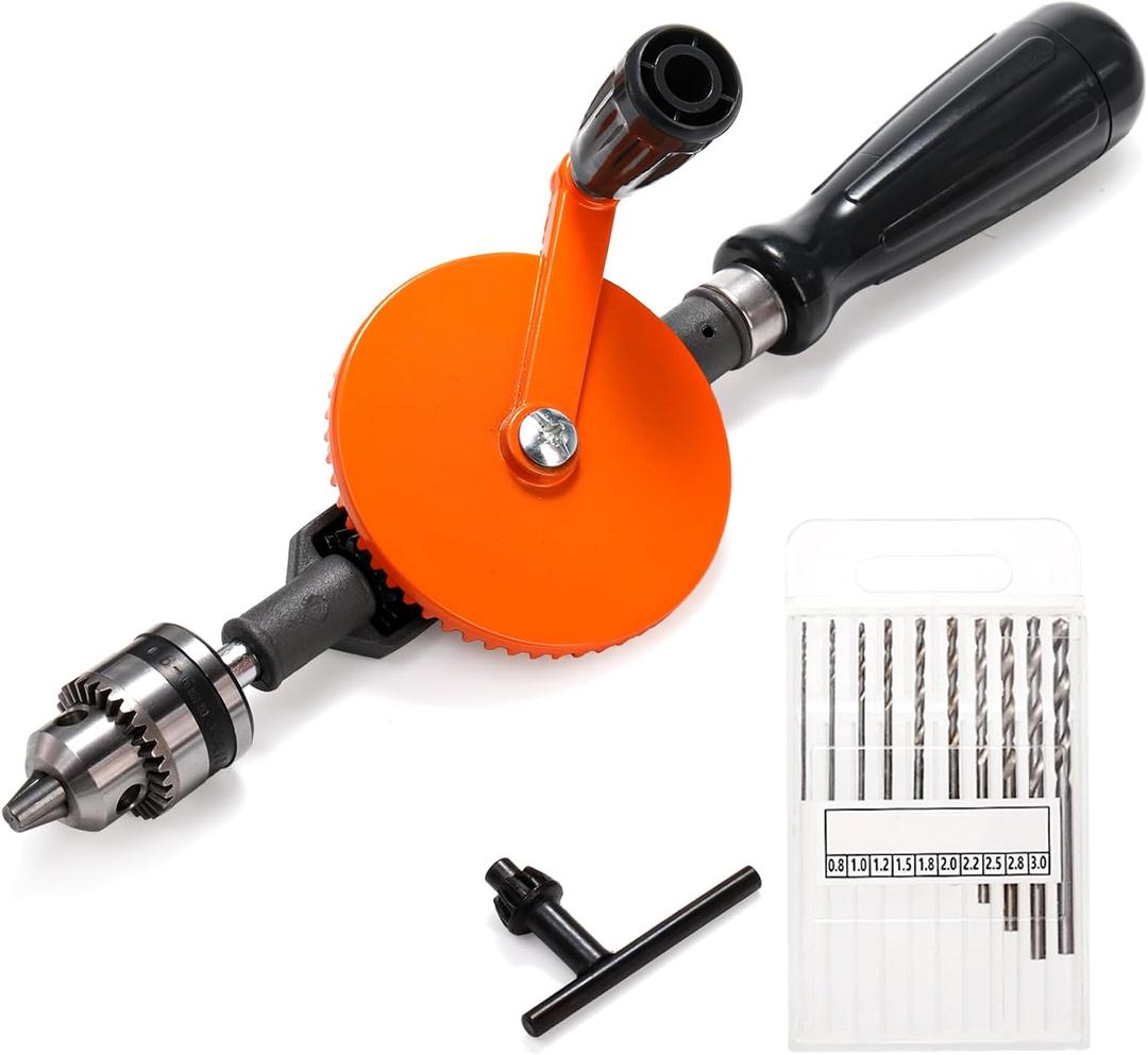 Cididu Manual Hand Drill 1/4-Inch Capacity, Speedy Hand Drill Set with 10 Pcs Drill Bits, Small Handheld Drills with Precision Drill Chucks for Wood, Plastic, Model Making and DIY Drilling