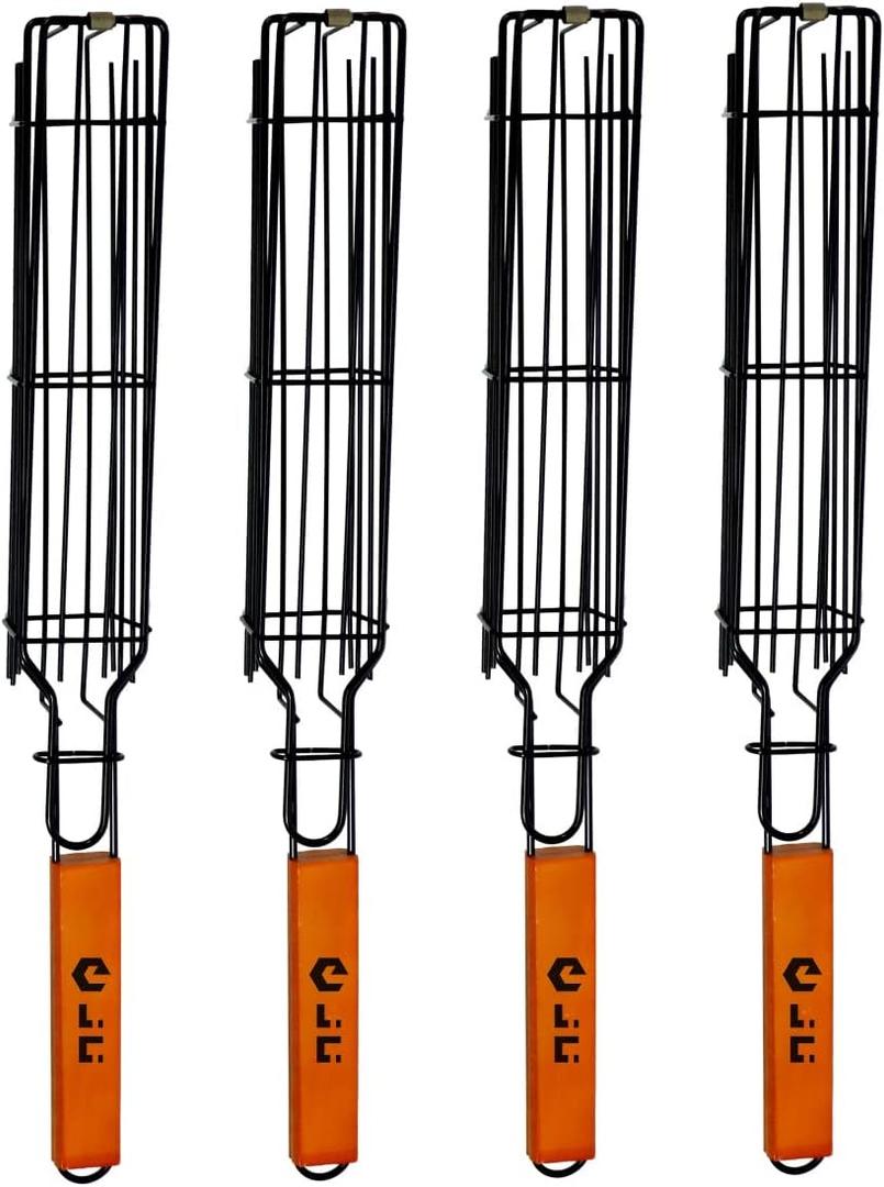 Portable Grilling Baskets - Set of 4 Companion Nonstick Kabob Grilling Baskets for Outdoor Grill - Kabobs and Loose VeggiesfruitsVegetableOnionFishChicken and Meat Grill Baskets (Basket-4B)