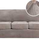 H.VERSAILTEX Modern Velvet Plush High Stretch Sofa Slipcover Furniture Protector Form Fit Luxury Thick Sofa Cover for 3 Cushion Couch, Machine Washable Width Up to 90 Inch (Sofa,Taupe), 4 Piece