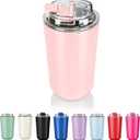 Puraville Insulated Tumblers with Lid, 14 oz Travel Coffee Mug Stainless Steel Vacuum Cup, Leak Proof Reusable Double Walled Coffee Tumbler for Iced and Hot Drinks, Pink