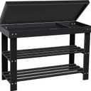 BAMBUROBA Shoe Rack Bench for Entryway,3-Tier Bamboo Small Bench with Storage Drawer,Shoe Shelf Organizer Indoor Outdoor Use,Black