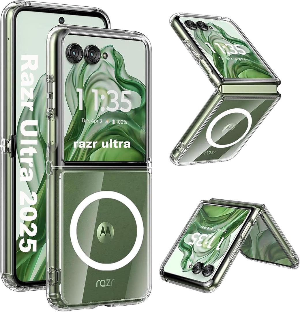 for Moto Razr Ultra 2026/2025 Case, Motorola Razr Ultra 2025/2026 Magnetic Cover Compatible with MagSafe, Built-in Fastener [Prevents Case Slipping Out] Anti-Yellowing Phone Case (Clear)