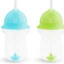 Munchkin Any Angle Weighted Toddler Straw Cups with Click Lock Lid, 10 Ounce, 2 Pack, Blue/Green