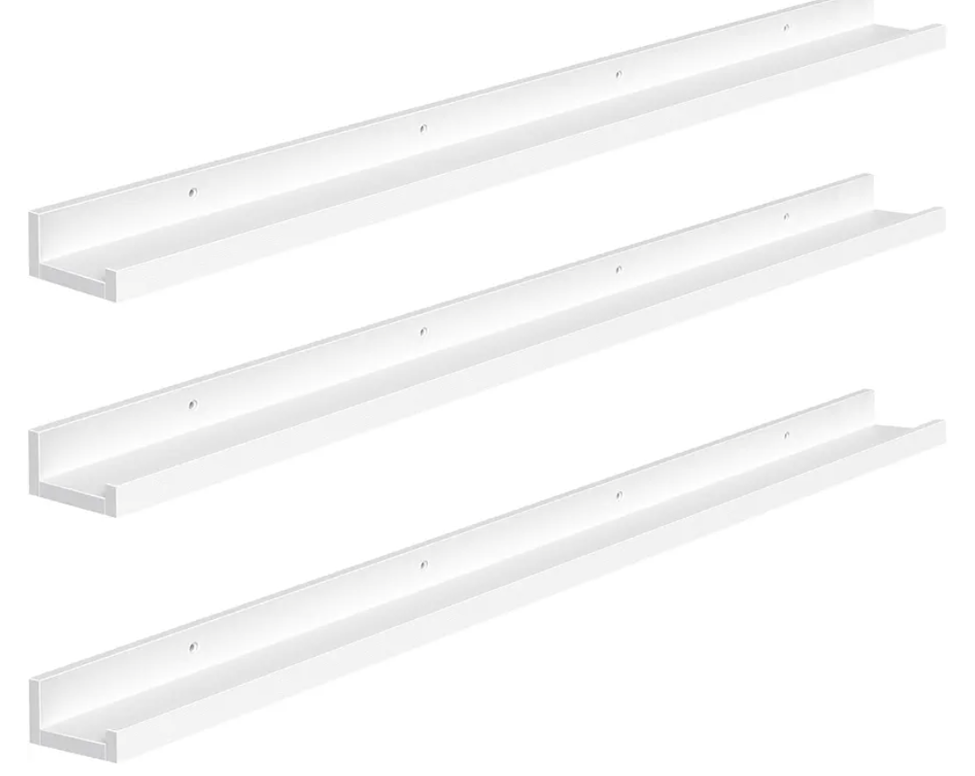 HOOBRO Floating Shelves, Wall Shelf Set of 2 47.2 Inches Hanging Shelf with Raised Edge and Invisible Brackets, for Bathroom, Bedroom, Kitchen, Office, Living Room Decor, White WT92BJ01