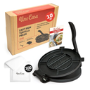 Uno Casa Cast Iron Tortilla Press 10 Inch - Tortilla Maker Press, Pre-Seasoned Roti Maker with 100 Pcs Parchment Paper - Heavy Duty Quesadilla Maker for Homemade Flatbreads, Rotis, Empanadas