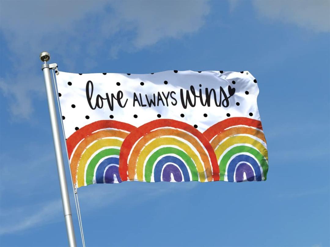 Love Always Wins Pride Flags 3x5 Ft for Outside, Rainbow Pride Gay Pride Lesbian LGBT Double Sided Yard Flags,Big Large Pansexual Banners for Outdoor, Seasonal Summer Decorations with Brass Grommets