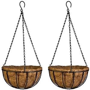 Kingbuy 14 Inch Metal Hanging Planter Basket with Coconut Liner, Wire Plant Holder Watering Pot for Indoor Outdoor Garden Balcony Patio Decoration - 2 Pack