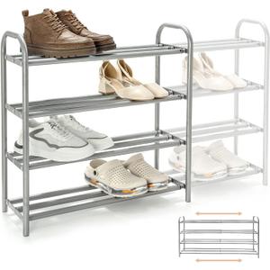 4 Tier Extendable Long Shoe Rack for Closet Shoe Organiser Strong and Sturdy Heavy Duty Metal Shoe Shelf Holds 20+ Pairs (60-100) x 22,5 x 61,5 cm