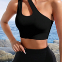 Support One Shoulder Cut Out Sports Bra, Size M