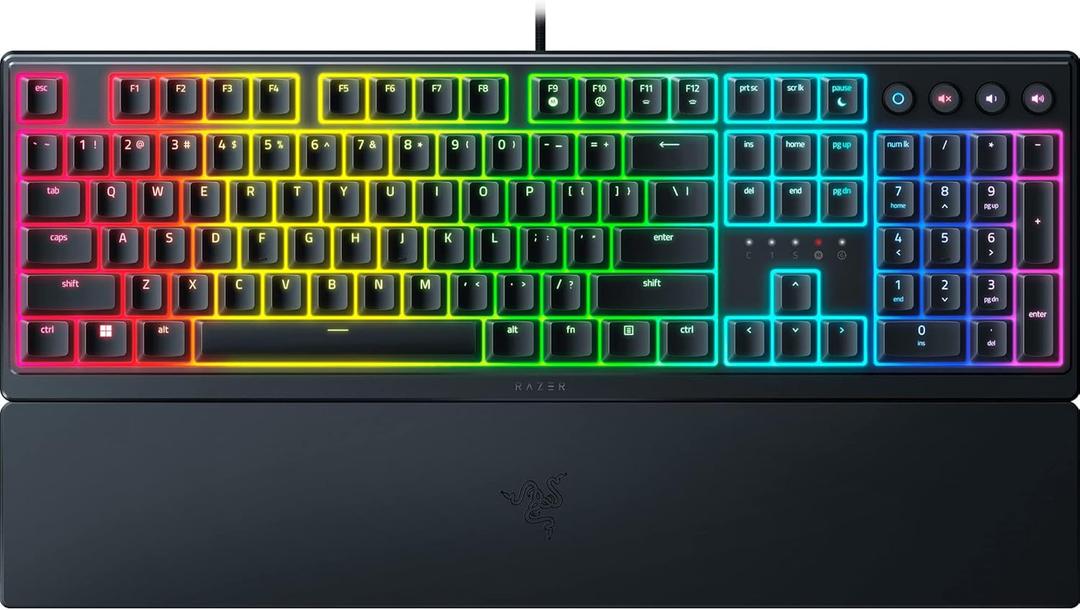 Razer Ornata V3 Gaming Keyboard: Low Profile Keys - Mecha Membrane Switches - UV Coated Keycaps - Backlit Media Keys - 10 Zone RGB Lighting - Spill Resistant - Magnetic Wrist Wrest Snap Tap (Black)