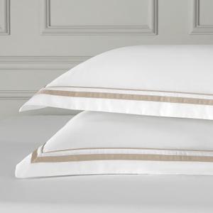 White Pillow Shams King Size Set of 2, 100% Cotton 400TC Sateen Luxury Hotel Pillow Cases, Pipping Oxford Pillowcases with Envelope Closure for Bedding Linen, 20x36 Inches (White with Khaki)