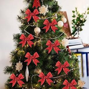 Suncalla 9 ft Christmas Tree Ribbon Bows Garland Decor Red Mesh Ribbon Garland Xmas Decoration Wreath Bow for Christmas Party Gift Stairs Mantle Front Door Wedding Holiday Decor
