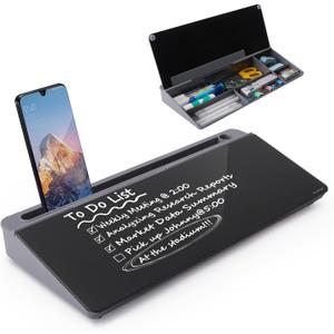 TSJ OFFICE Desktop Whiteboard Dry-Erase-Board - Computer Keyboard Stand White Board Surface Pad with Drawer, Desk Organizers with Accessories for Office, Home, School Supplies (Grey Base/ Black Glass)