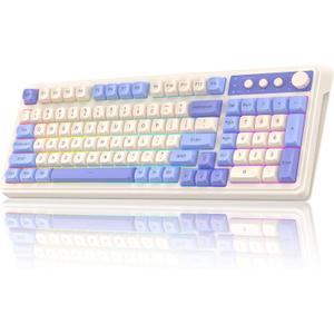 AULA 99 Key Keyboard, Tri-Mode Bluetooth/2.4GHz/USB-C Cute Creamy Gaming Keyboard with Number Pad RGB Backlit, Media Knob Custom Mechanical Feel Computer Keyboards for MAC Xbox PC Gamer - Purple (Purple-Beige)