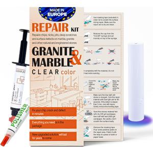 Kit de reparacin de encimera de mrmol, granito y cuarzo (transparente) - Soluciona tus defectos como un profesional I adecuado para la mayora de las reparaciones. Arreglo chips rotos en minutos