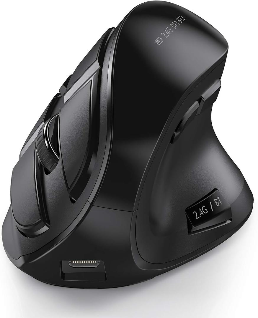 Seenda Ergonomic Mouse, Wireless Vertical Mouse - Rechargeable Optical Mice for Multi-Purpose (Bluetooth 5.0 + Bluetooth 3.0 + USB Connection) Compatible Apple Mac and Windows Computers - Black
