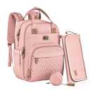 Dikaslon Diaper Bag Backpack with Portable Changing Pad, Pacifier Case and Stroller Straps, Large Unisex Baby Bags for Boys Girls, Multipurpose Travel Back Pack Moms Dads, Pink