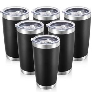 Cool Yoleb 20 oz Tumblers Bulk Stainless Steel Tumbler with Lid Double Wall Vacuum Insulated Coffee Mug 20oz Powder Coated Cup for Hot and Cold Drinks, Black, 6 pack
