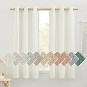 NICETOWN Thick Linen Bedroom Curtains 63 inch Length 2 Panels, Grommet Privacy Added Linen Weave Window Treatments with Light Filtering Drapes for Kids Room, Off White, W42 x L63 (Cream)