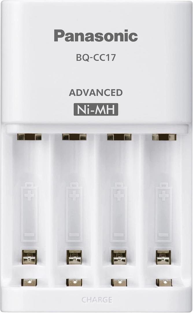 Panasonic BQ-CC17SBA eneloop Advanced Individual Battery Charger with 4 LED Charge Indicator Lights, White