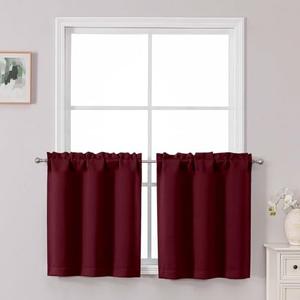 Chyhomenyc Short Burgundy Curtains 24 Inch Length, Small Kitchen Curtain Rod Pocket Half Window Curtains for Basement Cabinet Camper RV Bunk, 2 PCS, Each 30Wx24L, Burgundy