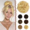 FESHFEN Human Messy Buns - 100% Human Hair Bun Real Scrunchies Hair Pieces Ponytail Extensions Wavy Tousled Updo Chignon Hairpieces for WomenMixed Blonde
