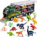 TEMI 39 in 1 Dinosaur Truck Toys for Kids 3-5, Toddler Toys Transport Vehicle Carrier Car with Lights, Music and Sounds, Dinosaur Play Set w/Dino Eggs & Activity Play Mat, Gift for Boys Girls