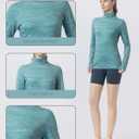 Women's Slim Fit Turtleneck Base Layer Long Sleeve Top, Mountain Print, Moisture-Wicking for Workouts & Outdoor (L)