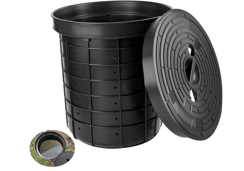 18.5 x 14.9 x 16.9'' Large Size Perforated Sump Pump Basin & Lid Combo,Well Pump Control Box Used In Kitchen Sinks Sewage Pump Wells Irrigation Control Boxes Basement Crawl Space Drainage Systems
