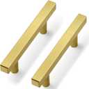 Estmoon 30 Pack Brushed Brass Cabinet Handles 3 Inch Gold Cabinet Pulls Modern Square Drawer Pulls Brass Gold Dresser Pulls Hardware Kitchen Handles for Cabinets and Drawers, 5" Total Length