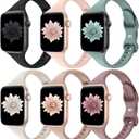 6 Pack Thin Slim Bands Compatible with Apple Watch  42mm 44mm 45mm 46mm 49mm Women Men, Replacement Soft Silicone Sport Strap for iWatch Series 10/9/8/7/6/5/4/3/2/1 Ultra SE (#Black/Pink Sand/Cactus/Starlight/Milk Tea/Smoke Violet)
