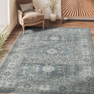 jinchan Area Rug 5x7 Washable Living Room Rug Vintage Distressed Gray Multi Floral Floor Cover Indoor Mat Retro Carpet Bedroom Kitchen Office Farmhouse Grey