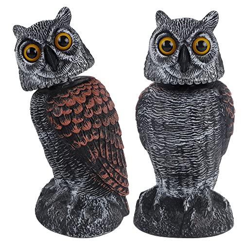 Hausse 2 Pack Fake Owl Decoys to Scare Birds Away, Rotating Head Plastic Owl Bird Deterrents, 10.6 Inch Height Bird Scarecrow Nature Enemy Horned Pest Repellent for Outdoor Garden Yard