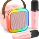 Karaoke Machine for Kids Adults, Portable Bluetooth Mini Karaoke Microphone Singing Speaker with 2 Mic and Light,Toys for All Smartphones,Birthday, Family,Home Party (Pink)