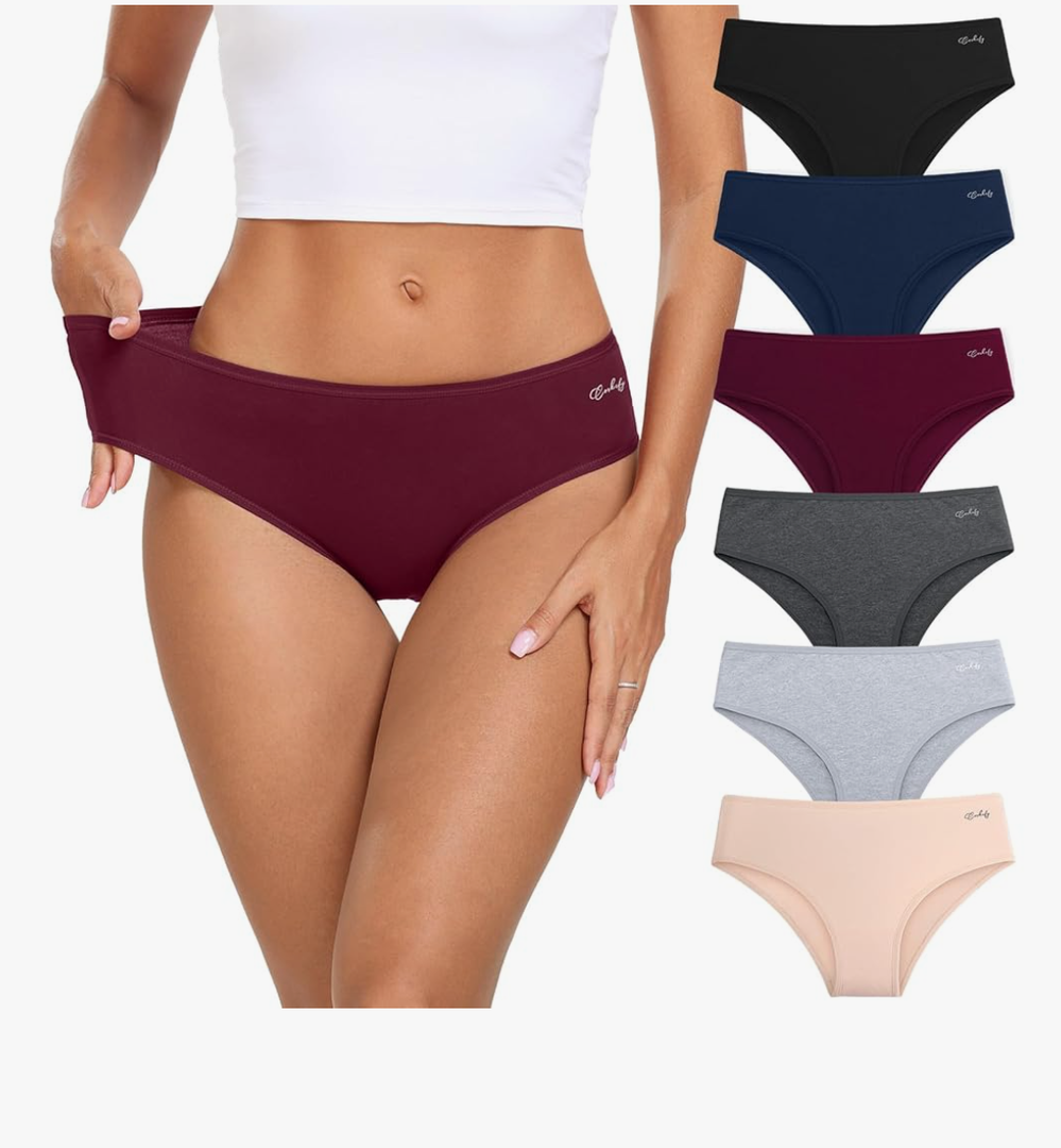 coskefy Women's Underwear Cotton Hipster Panties Low Rise Briefs Soft Strench Breathable Ladies Bikini Underwear 6 Pack M